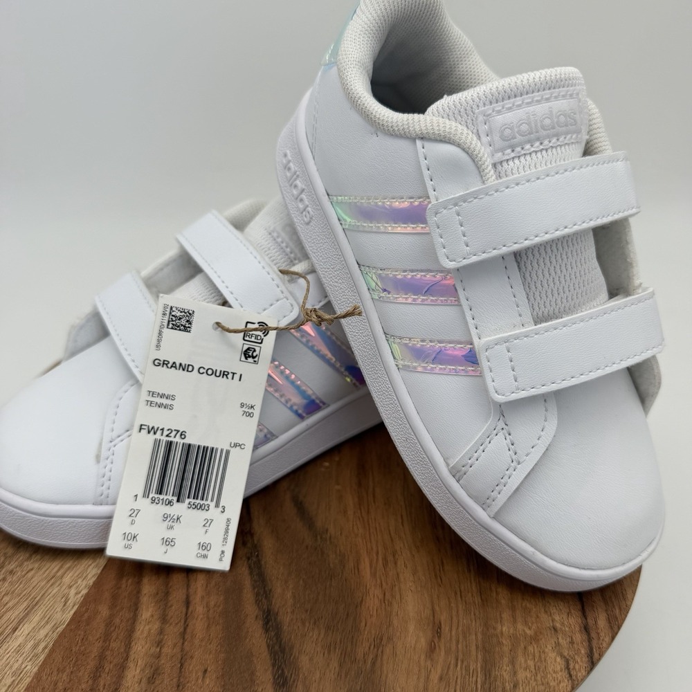 Adidas Grand Court I FW1276 White Iridescent Size 6K Toddler Sneakers Shoes NEW